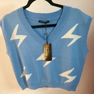 Denim&Co V-Neck Sweater Vest in Blue and White